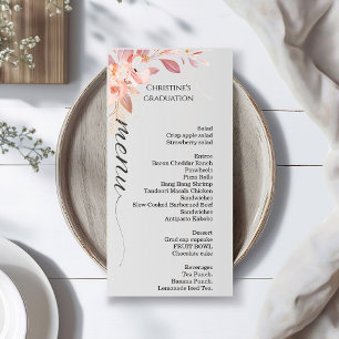 Minimalist floral Graduation dinner menu, Menu