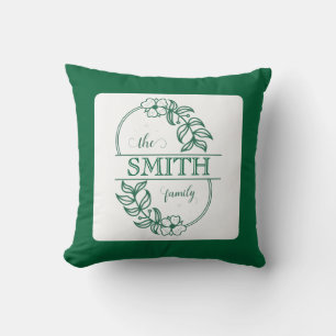 Minimalist Floral Green Custom Family Typography Cushion