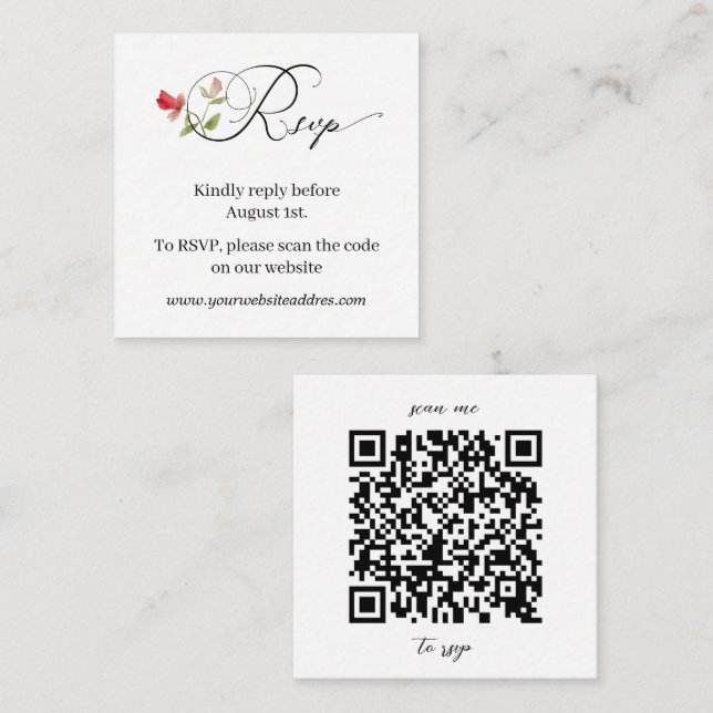 Minimalist Floral Handwritten Wedding RSVP Enclosure Card (Front/Back)