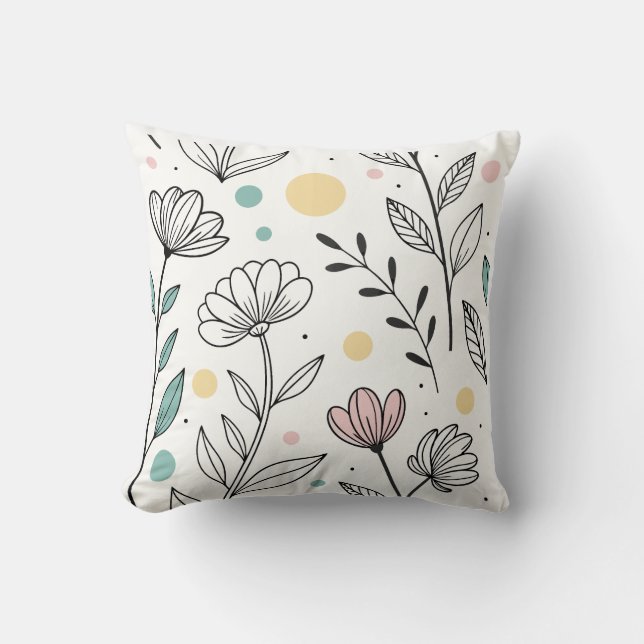 Minimalist Floral Illustration with Pastel Dots –  Cushion (Front)