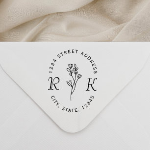 Minimalist Floral Initials Wedding Return Address Self-inking Stamp
