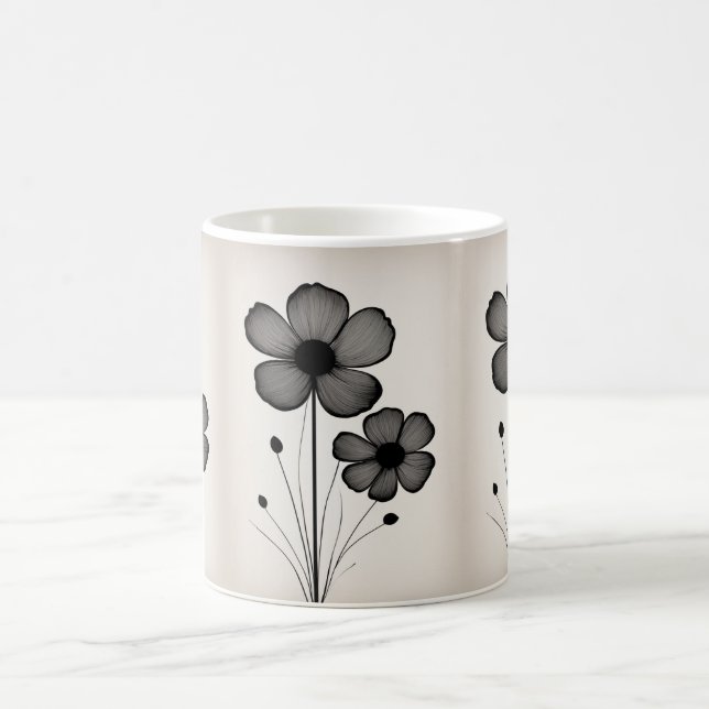 Minimalist Floral Ink: Abstract Black Mug (Center)