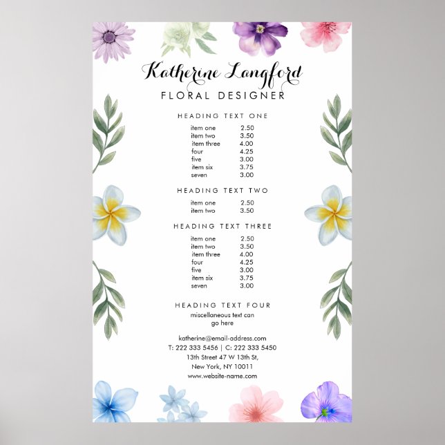 Minimalist Floral Item List | Editable Template Poster (Front)