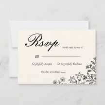 Minimalist Floral Ivory Wedding RSVP Card
