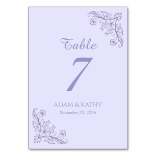Minimalist Floral Lavender Wedding Table Numbers