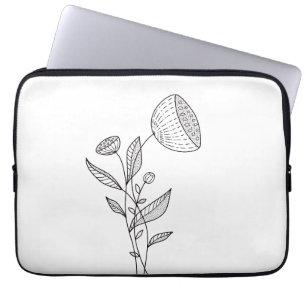 Minimalist Floral Line Art Black And White Laptop Sleeve