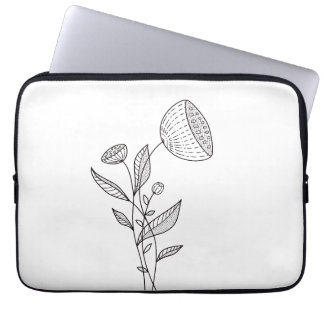 Minimalist Floral Line Art Black And White Laptop Sleeve