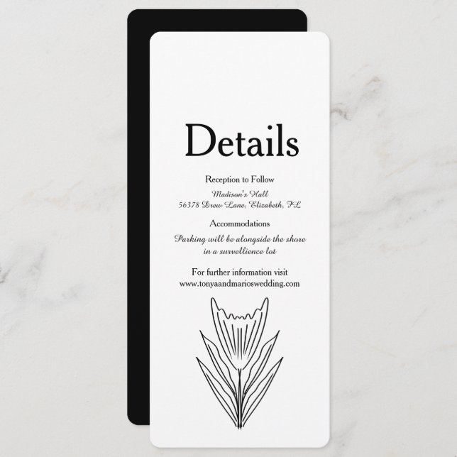 Minimalist Floral Line Art Botany Monochrome Invitation (Front/Back)