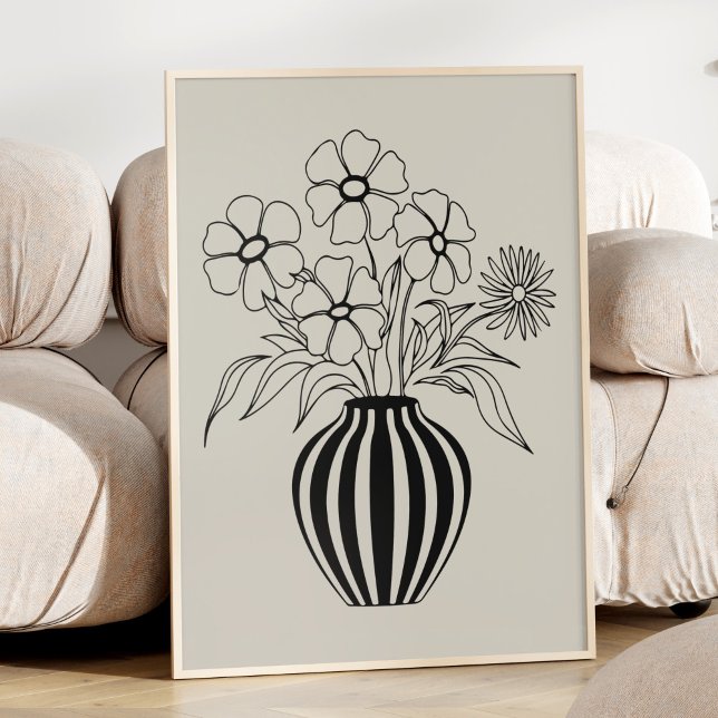 Minimalist Floral Line Art Drawing Neutral Black  Poster (Creator Uploaded)