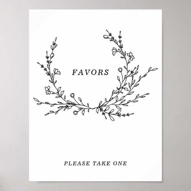 Minimalist Floral Line Art Favors Sign (Front)