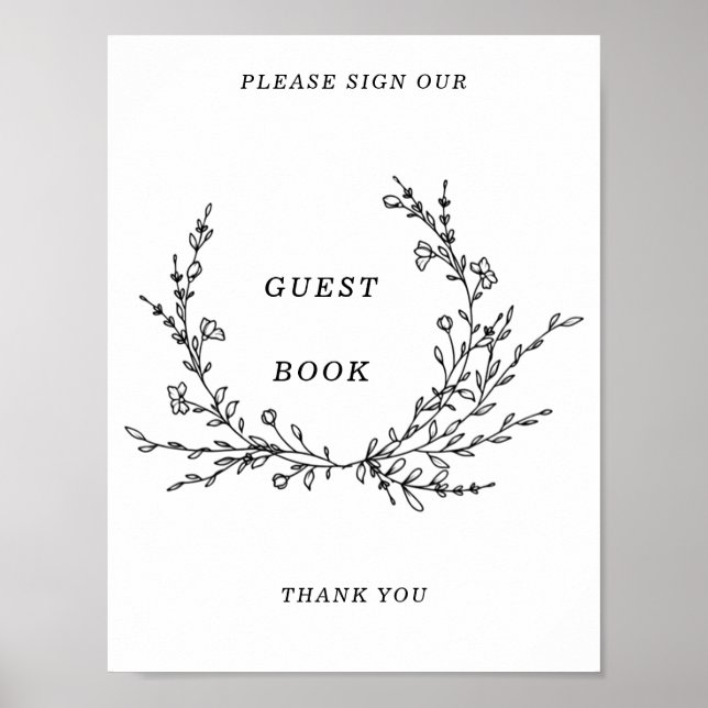Minimalist Floral Line Art Guest Book Sign (Front)