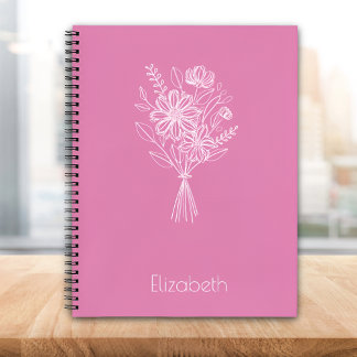Minimalist Floral Line Art Notebook – Soft Pink