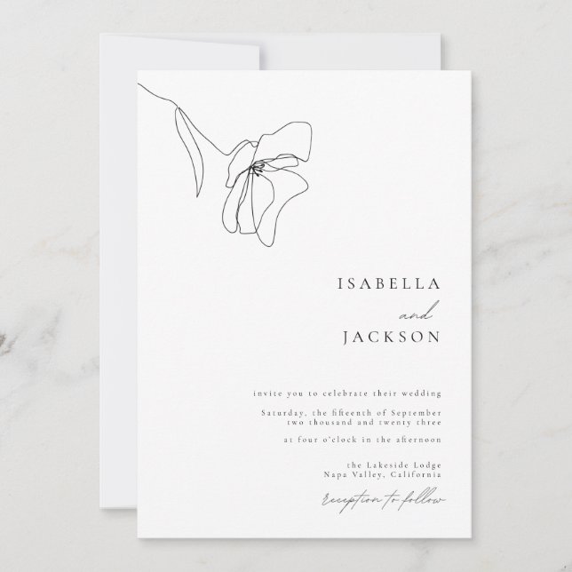 Minimalist Floral Line Art Wedding Invitation (Front)