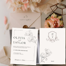 Minimalist Floral Line Art Wedding Invitation