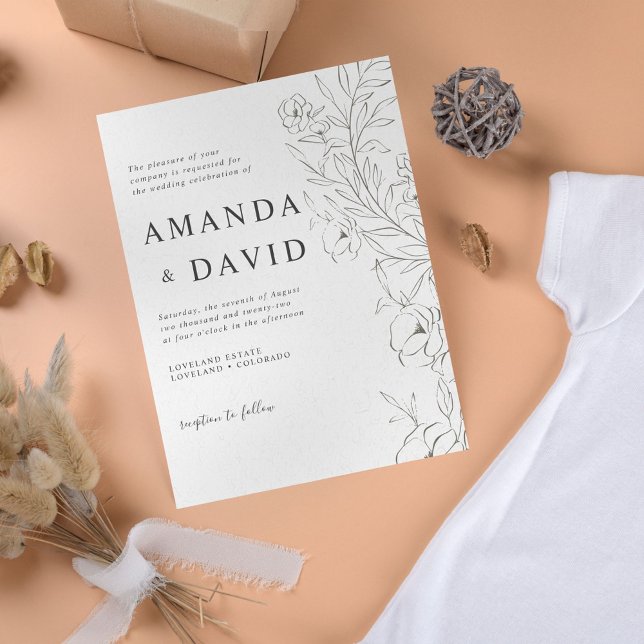 Minimalist Floral Line Art Wedding Invitation (Creator Uploaded)