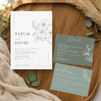 Minimalist Floral Line Art Wedding Invitation