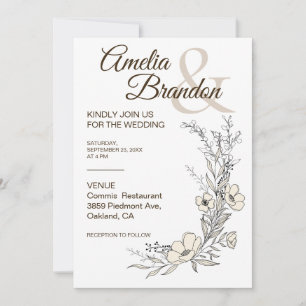 Minimalist Floral Line Art Wedding Invitation
