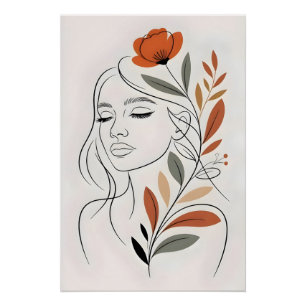 Minimalist Floral Line Art Woman Wall Painting Poster