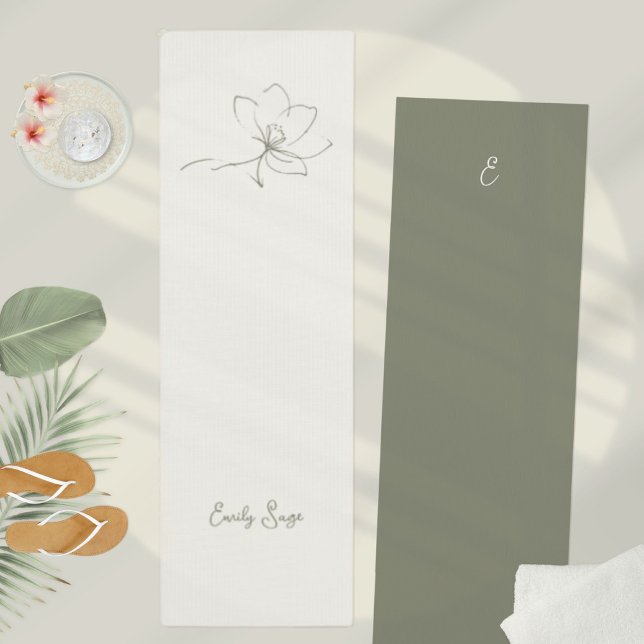 Minimalist Floral Line Art Zen Ivory Sage Green Yoga Mat (Minimalist Floral Line Art Zen Ivory Sage Green Yoga Mat ©Susanne Sachers - Sunny Wanderlust 🌞✈️)