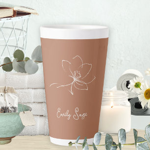 Minimalist Floral Line Art Zen Ivory Terracotta Latte Mug