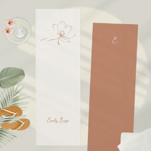 Minimalist Floral Line Art Zen Ivory Terracotta Yoga Mat