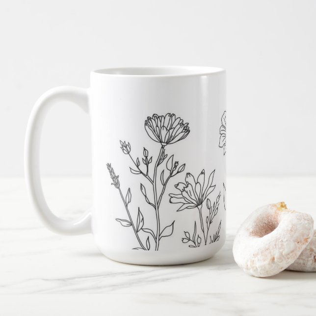 Minimalist Floral Mom Elegant Mother’s Day Gift Coffee Mug (With Donut)