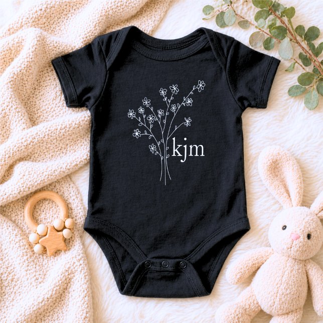 Minimalist Floral Monogram Baby Bodysuit (Creator Uploaded)