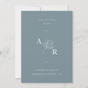 Minimalist Floral Monogram Elegant Dusty Blue Save The Date