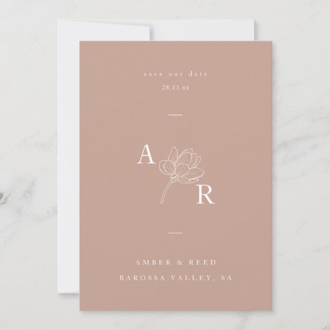 Minimalist Floral Monogram Elegant Dusty Pink Save The Date (Front)