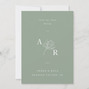 Minimalist Floral Monogram Elegant Sage Green Save The Date