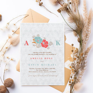 Minimalist Floral Monogram Invitation