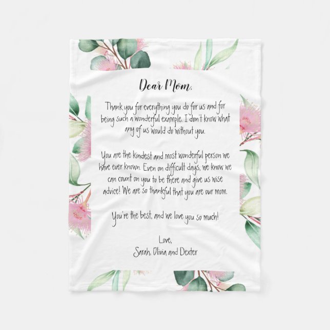 Minimalist Floral Mother's Day Grandma Message Fleece Blanket (Front)