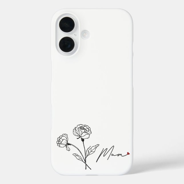 Minimalist Floral Mum Gift With Heart Case-Mate iPhone Case (Back)