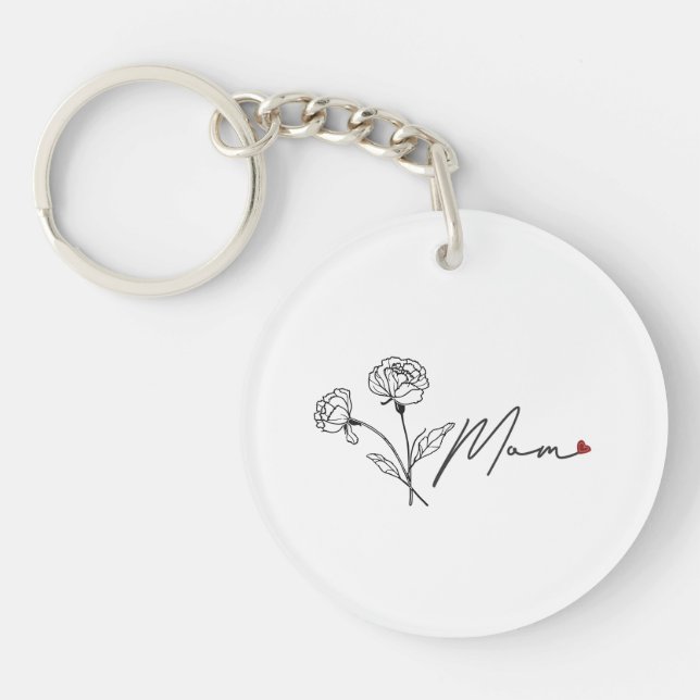 Minimalist Floral Mum Keychain With Heart (Front)