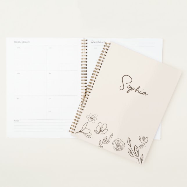 Minimalist Floral Neutral Beige Personalised Planner (Display)