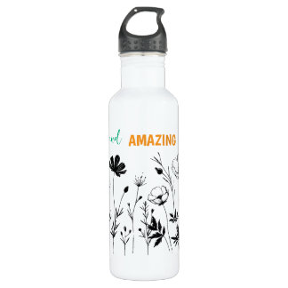 Minimalist Floral Outline Design with Colorful Mot 710 Ml Water Bottle