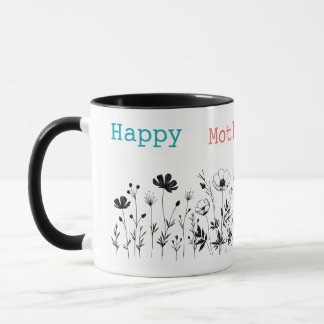 Minimalist Floral Outline Mother’s Day Mug with He