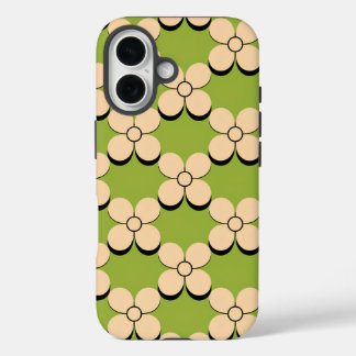 Minimalist Floral Pattern - Cream Petals on Olive  iPhone 16 Case