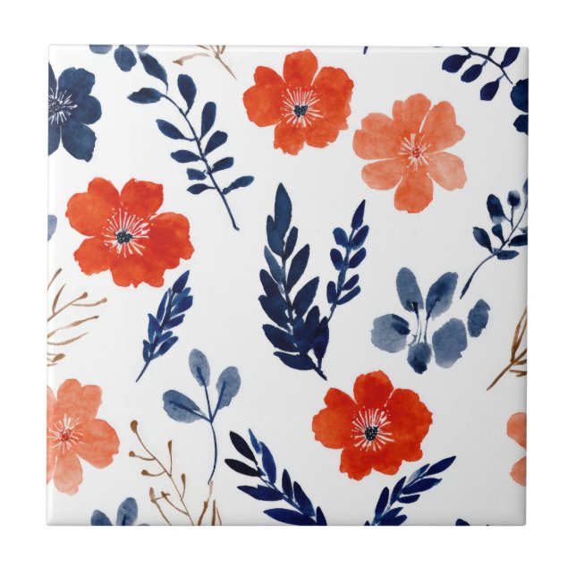 Minimalist Floral Pattern Watercolor Elegant Tile (Front)