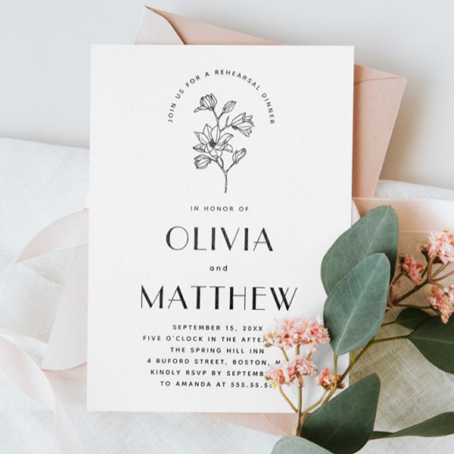 Minimalist Floral Photo Wedding Rehearsal Dinner Invitation (Creator Uploaded)