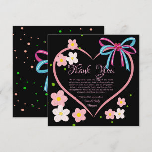 Minimalist Floral Pink & Black Wedding Anniversary Thank You Card