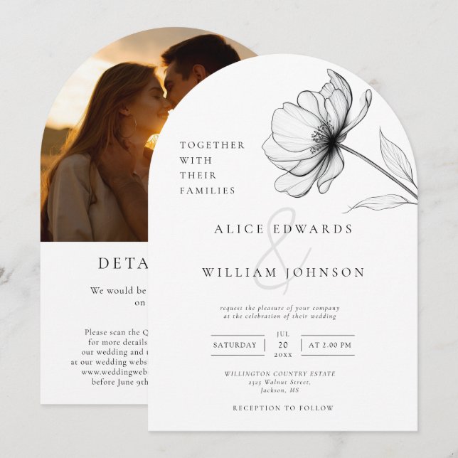 Minimalist Floral QR Code Photo Wedding Arch Invitation (Front/Back)