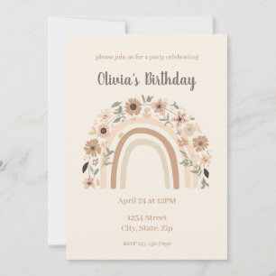 Minimalist Floral Rainbow Arch Birthday Party Invitation
