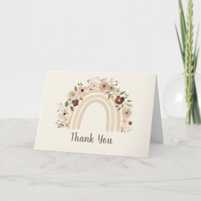 Minimalist Floral Rainbow Birthday Thank You Card (Front)