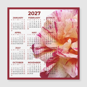 Minimalist Floral Rose 2027 Red Magnetic Calendar