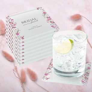 Minimalist Floral Ruby Rose Bridal Shower  Glass Coaster