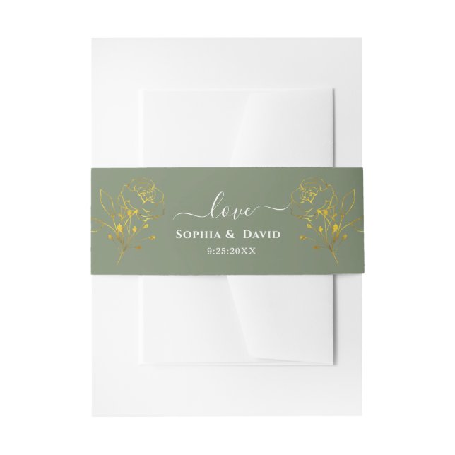 Minimalist Floral Sage Green Monogram Wedding Invitation Belly Band (Front Example)