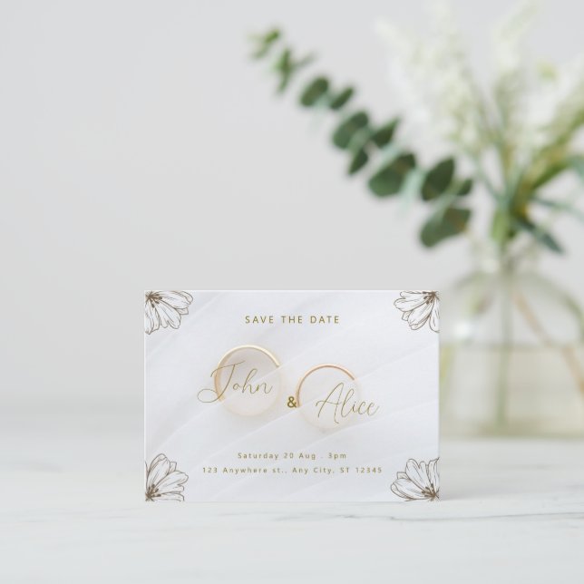 Minimalist Floral Save the Date Wedding Card (Standing Front)