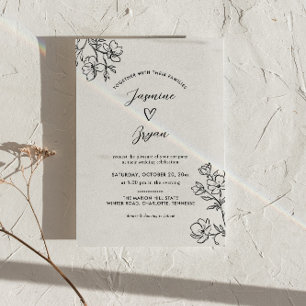 Minimalist Floral Script Cute Heart Wedding Invitation