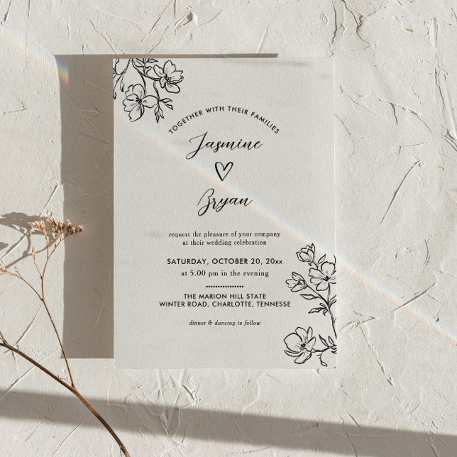 Minimalist Floral Script Cute Heart Wedding Invitation (Creator Uploaded)